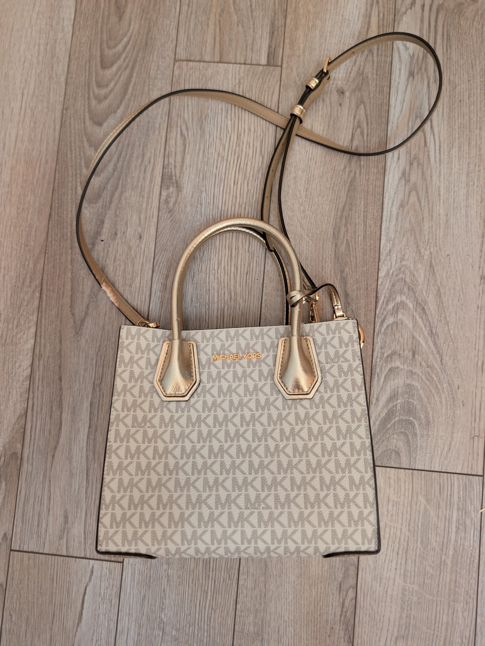 Michael Kors Cream & Gold Logo Satchel